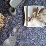 Tablecloth Two Tone Navy & Cream Lace Look